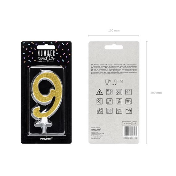 Szülinapi gyertya 9-es szám arany 10 cm