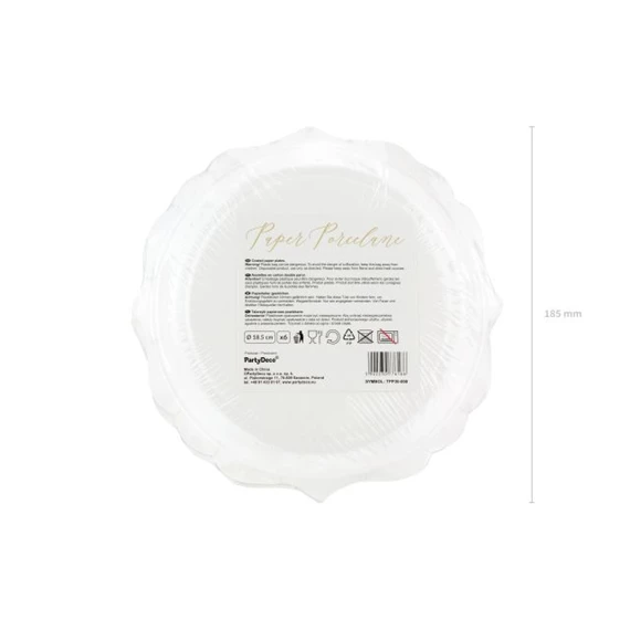 Papírtányér papír 18,5cm fehér,arany S/6