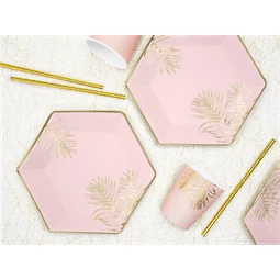 Papírtányér levelek, világos rózsaszín, 23 cm S/6