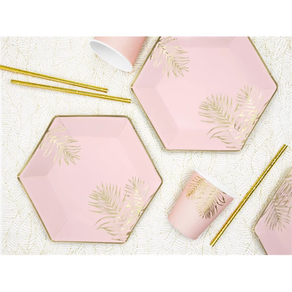 Papírtányér levelek, világos rózsaszín, 23 cm S/6