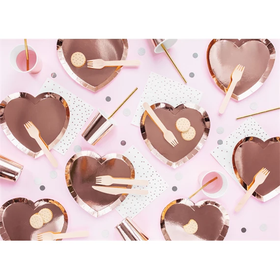 Papírtányér szív alakú rózsaarany 21x19 cm S/6