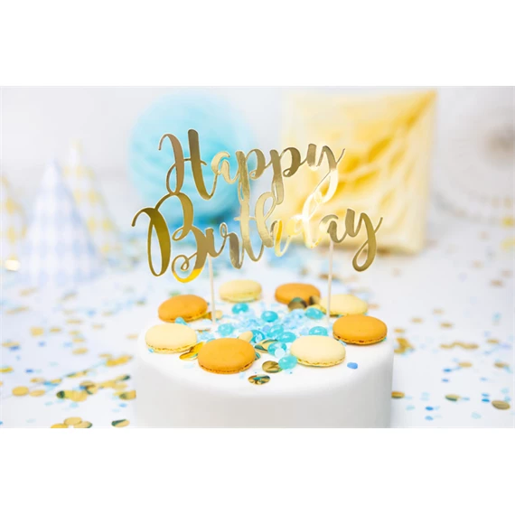 Tortadísz happy birthday arany 22,5 cm
