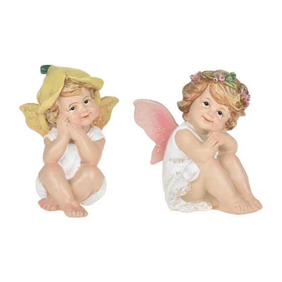 Tündér virágkalapban, koszorúval ülő, glitteres 6,4x5,9x7,7 cm 2 féle