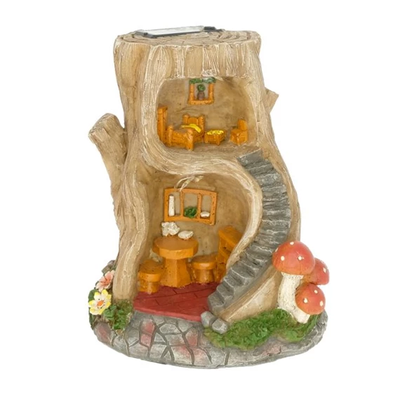 Tündérlak lépcsővel, gombával, szolár, LED-es, akasztós 17x15,8x20,5 cm