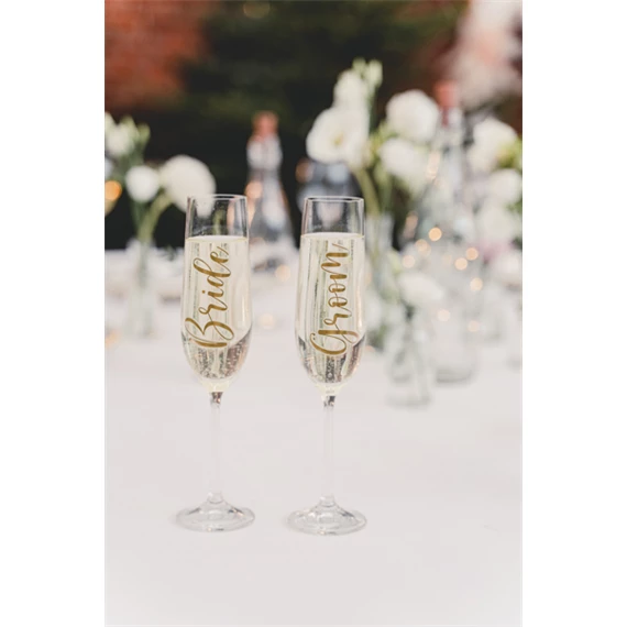 Üveg matrica bride & groom arany 7,5-8x4-4,5 cm S/2