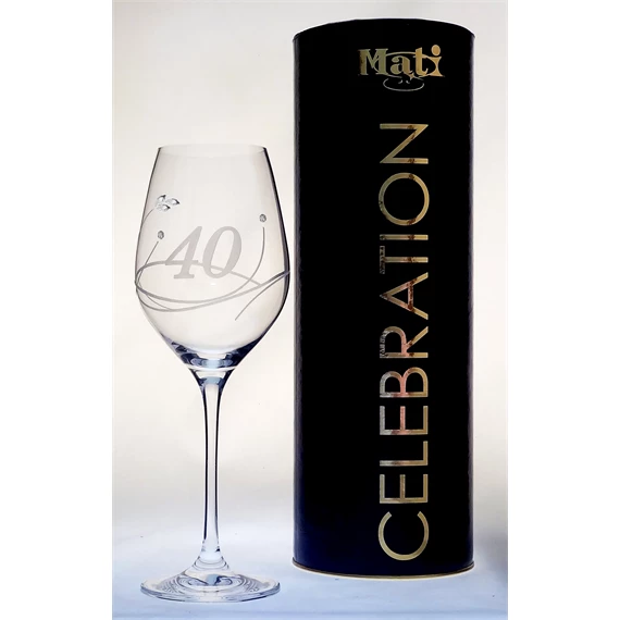 Boros pohár "Celebration 40 yr" felirattal, Swarovski kristállyal 360 ml 22,5x8 cm
