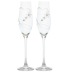 Pezsgős pohár virág mintával, Swarovski kristállyal 210 ml 26,3x6,6 cm S/2