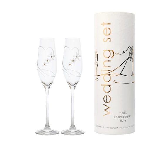 Pezsgős pohár virág mintával, Swarovski kristállyal 210 ml 26,3x6,6 cm S/2