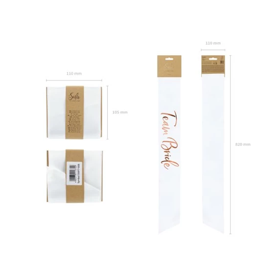 Vállszalag "Team Bride" textil 75cm fehér,rosegold