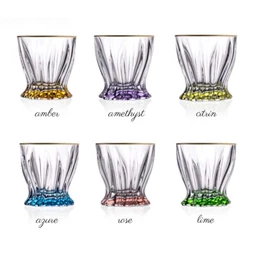 Whisky tumbler pohár szett PLANTICA színezett talppal, arany szegéllyel 9,5 cm S/6